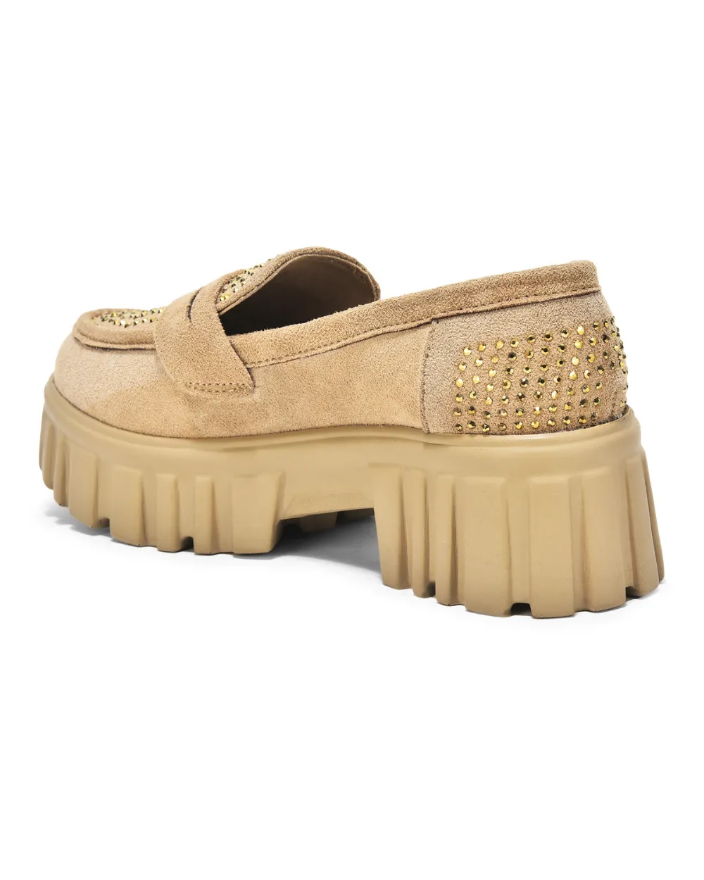 Beige Slip-on Suede Embellished Loafer