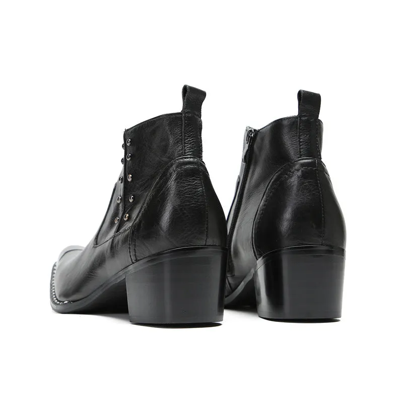 Chelsea short boots for men in autumn and winter British style retro business casual pointed toe inner heightening trendy high-top leather shoes for men