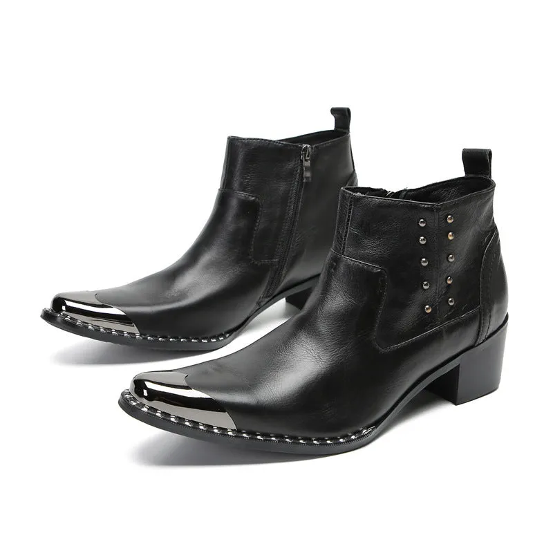 Chelsea short boots for men in autumn and winter British style retro business casual pointed toe inner heightening trendy high-top leather shoes for men