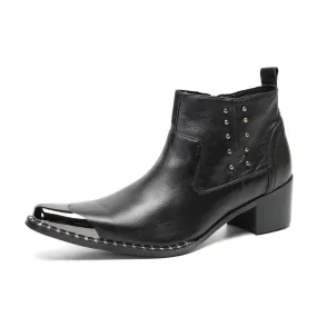 Chelsea short boots for men in autumn and winter British style retro business casual pointed toe inner heightening trendy high-top leather shoes for men