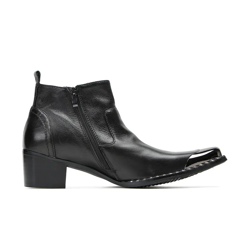 Chelsea short boots for men in autumn and winter British style retro business casual pointed toe inner heightening trendy high-top leather shoes for men