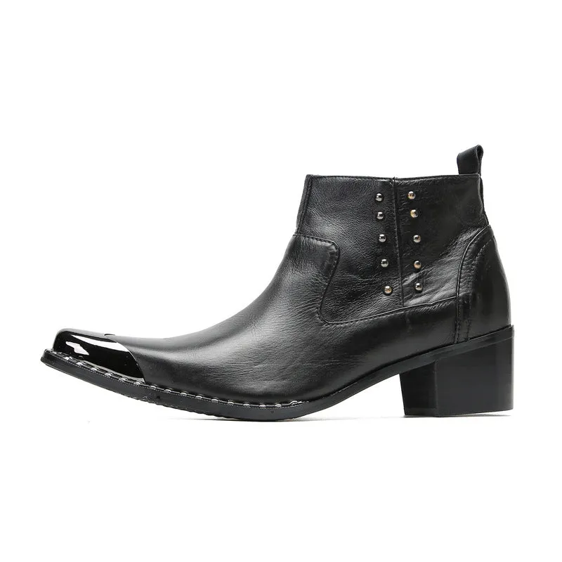 Chelsea short boots for men in autumn and winter British style retro business casual pointed toe inner heightening trendy high-top leather shoes for men