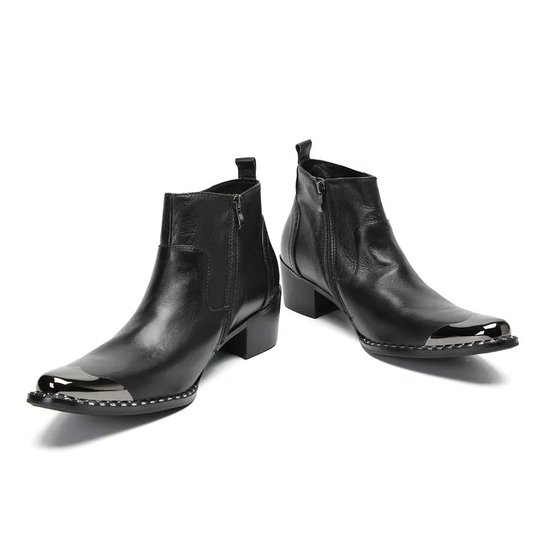 Chelsea short boots for men in autumn and winter British style retro business casual pointed toe inner heightening trendy high-top leather shoes for men