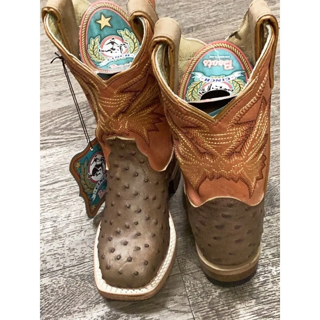 Cinch Kid’s Cowboy Boots Welt Stitched Ostrich Print