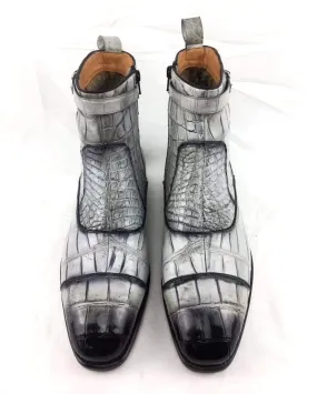 Crocodile Shoes Vintage Crocodile Belly Leather Short Booties Ankle Boots Winter Men's Martin Boots Shoes