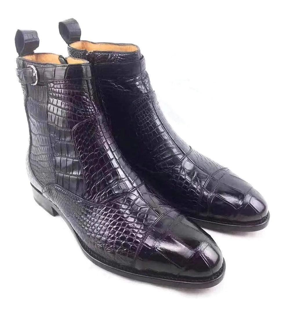 Crocodile Shoes Vintage Crocodile Belly Leather Short Booties Ankle Boots Winter Men's Martin Boots Shoes