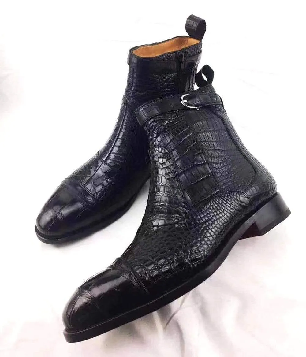 Crocodile Shoes Vintage Crocodile Belly Leather Short Booties Ankle Boots Winter Men's Martin Boots Shoes