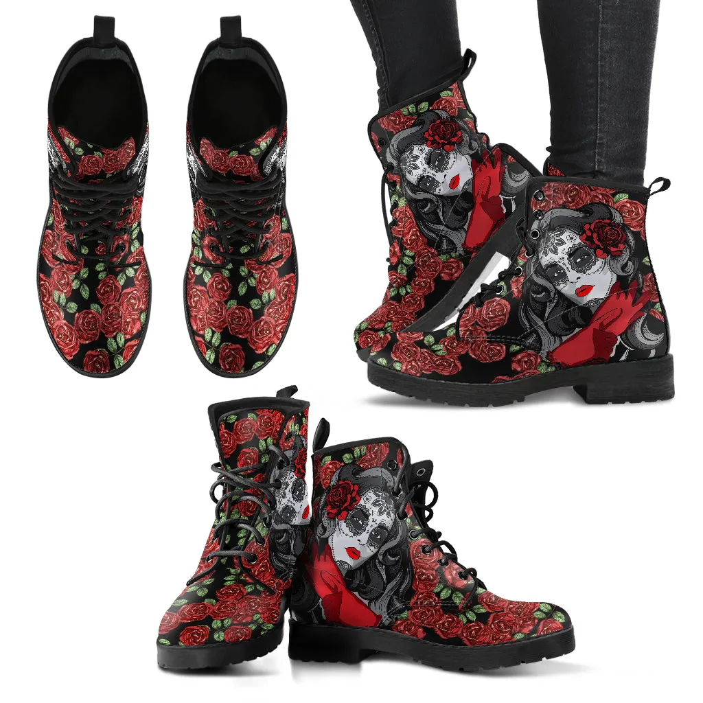 Day of the Dead Women's Vegan Leather Combat Boots