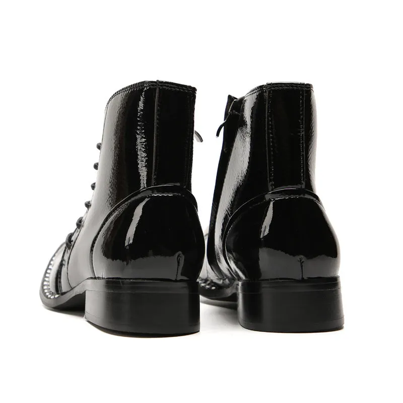 European and American cowhide business high-top leather shoes men's short boots British trend Martin boots pointed toe brogue carved men's boots