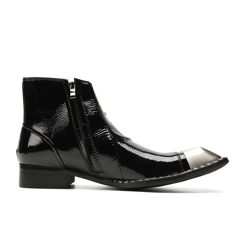 European and American cowhide business high-top leather shoes men's short boots British trend Martin boots pointed toe brogue carved men's boots