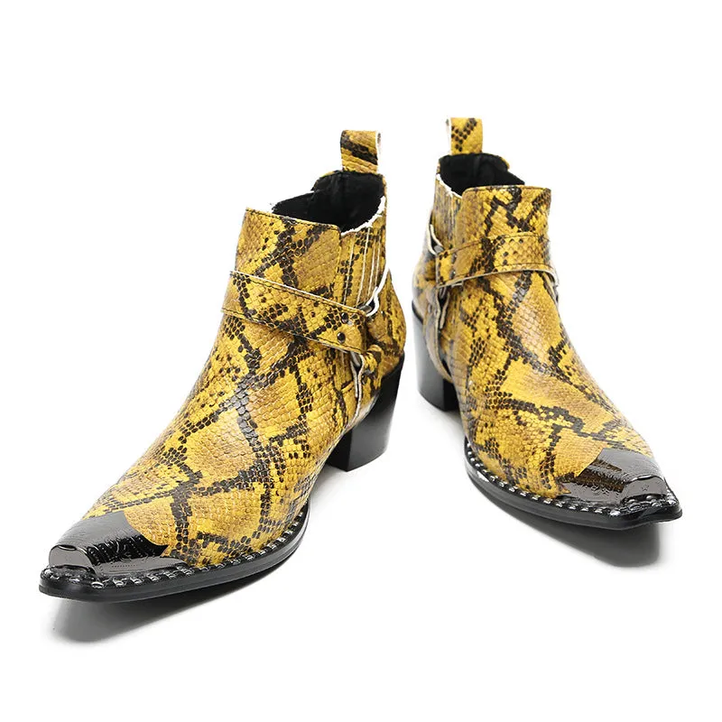 European and American new autumn and winter Chelsea boots hand-printed python pattern cowhide Martin boots hairstylist trendy men's boots foreign trade
