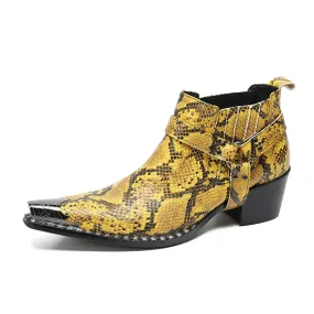 European and American new autumn and winter Chelsea boots hand-printed python pattern cowhide Martin boots hairstylist trendy men's boots foreign trade