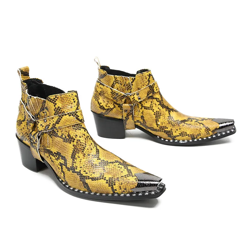 European and American new autumn and winter Chelsea boots hand-printed python pattern cowhide Martin boots hairstylist trendy men's boots foreign trade