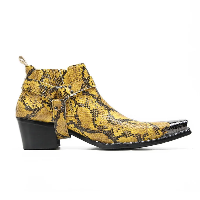 European and American new autumn and winter Chelsea boots hand-printed python pattern cowhide Martin boots hairstylist trendy men's boots foreign trade