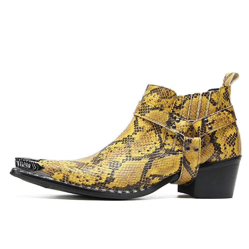 European and American new autumn and winter Chelsea boots hand-printed python pattern cowhide Martin boots hairstylist trendy men's boots foreign trade
