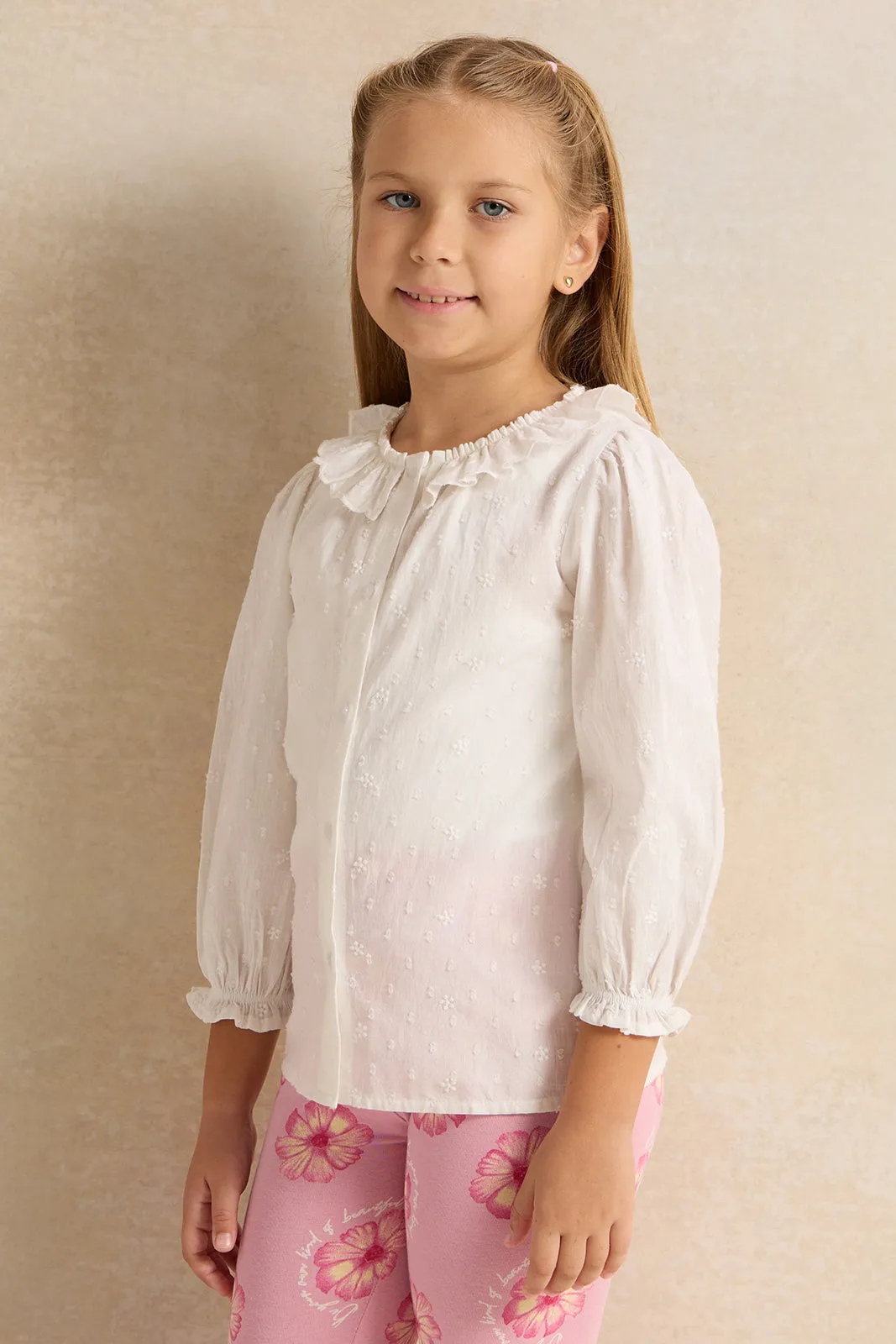 Girls White Jacquard Blouse