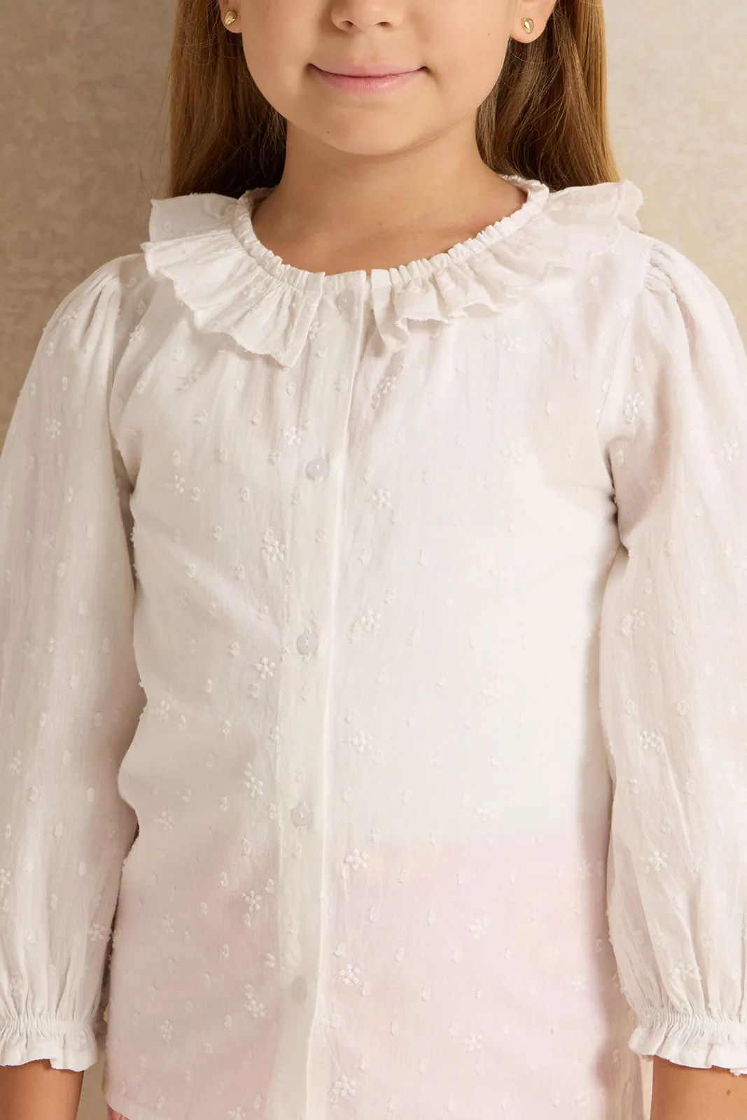Girls White Jacquard Blouse