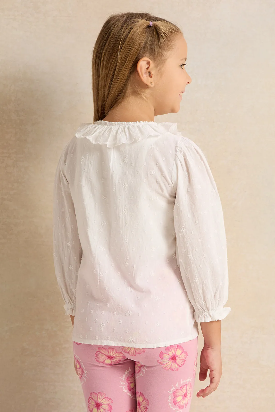 Girls White Jacquard Blouse