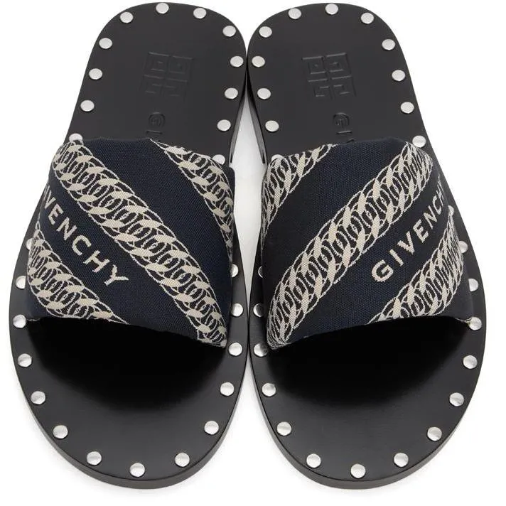 Givenchy Navy Jacquard Chain Mules