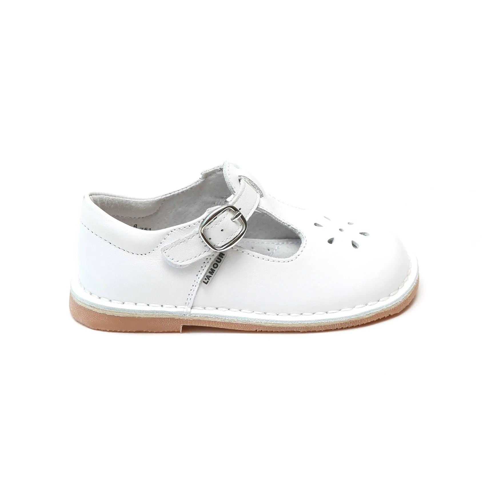 L'Amour Joy Classic Leather T-Strap Mary Jane White