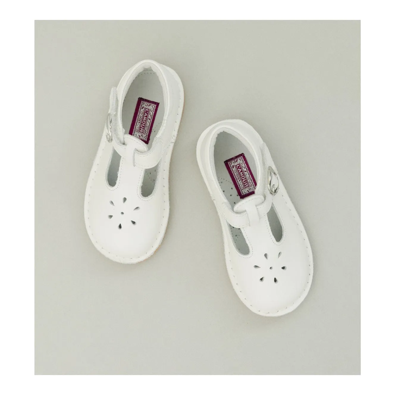 L'Amour Joy Classic Leather T-Strap Mary Jane White