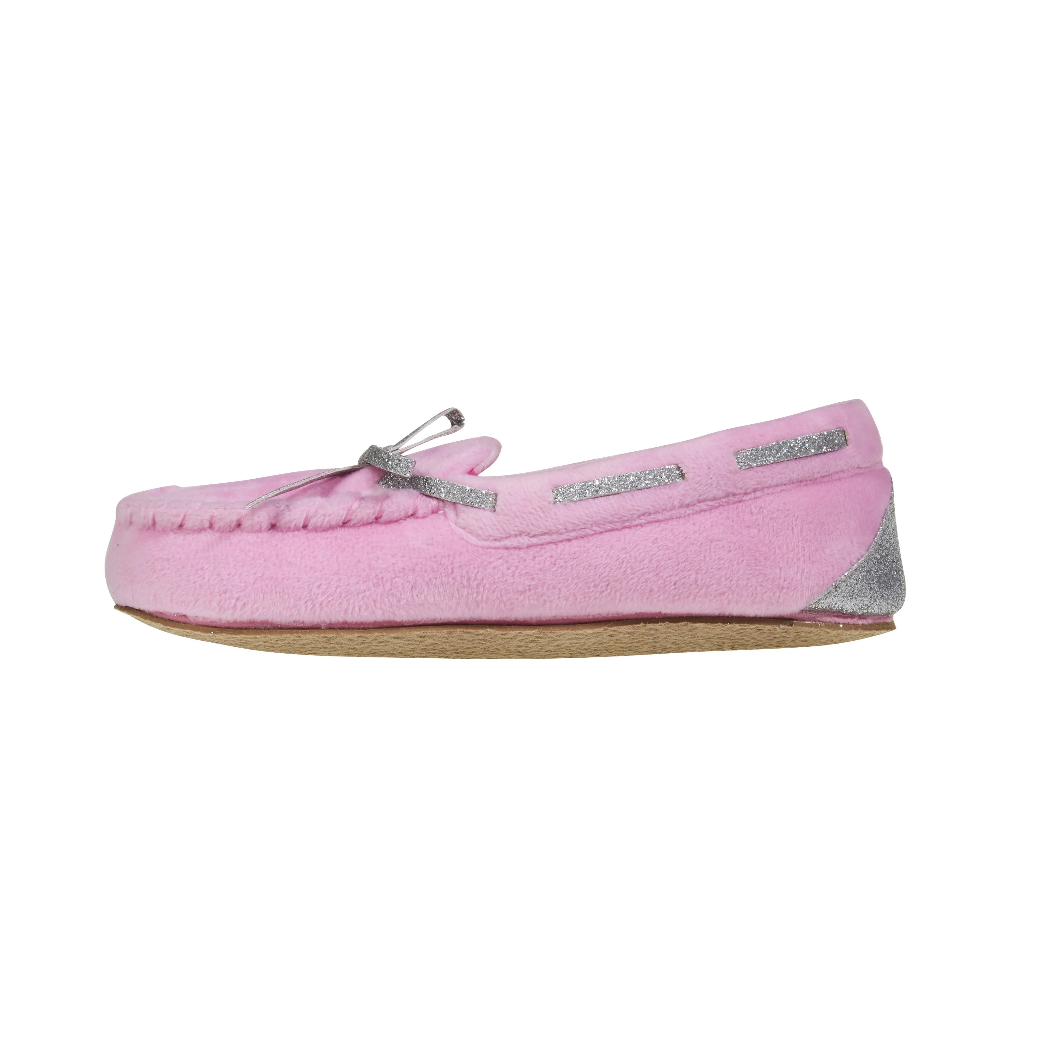 Laura Ashley Kids Girls Fleece Glitter and Bow Moccasins