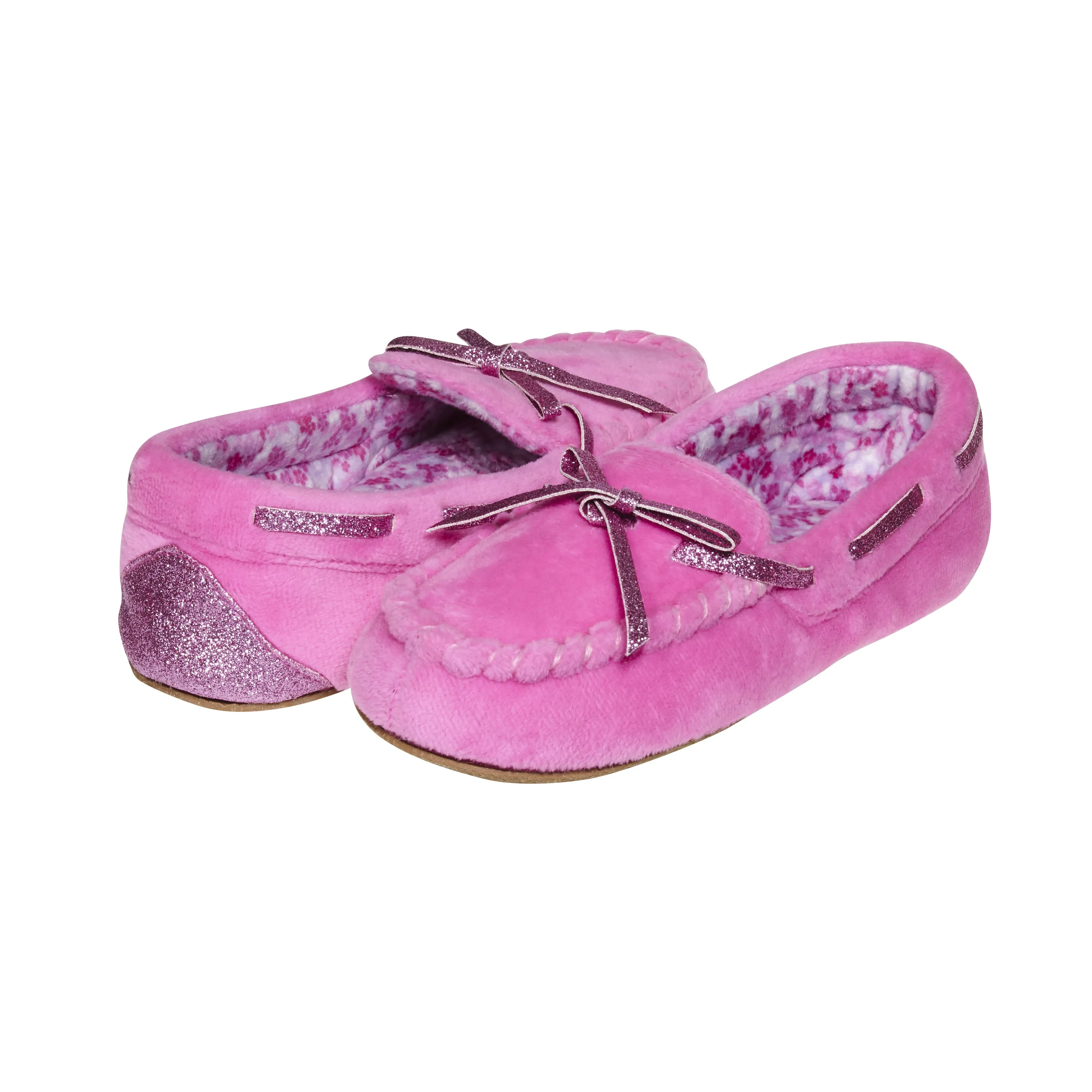 Laura Ashley Kids Girls Fleece Glitter and Bow Moccasins