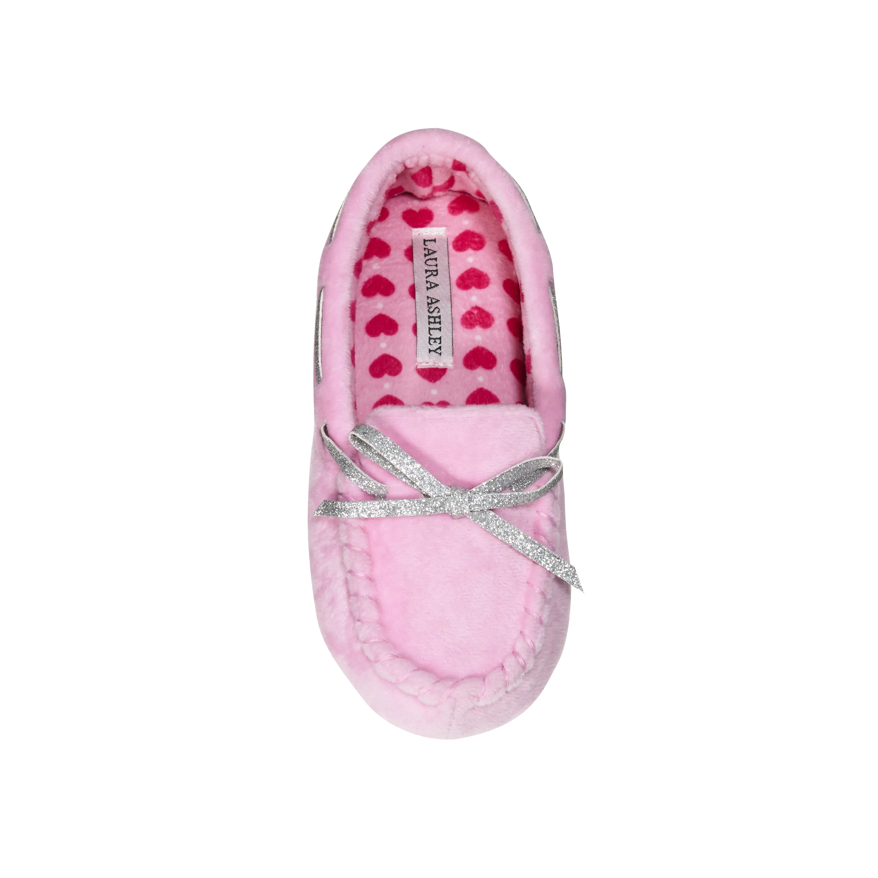 Laura Ashley Kids Girls Fleece Glitter and Bow Moccasins