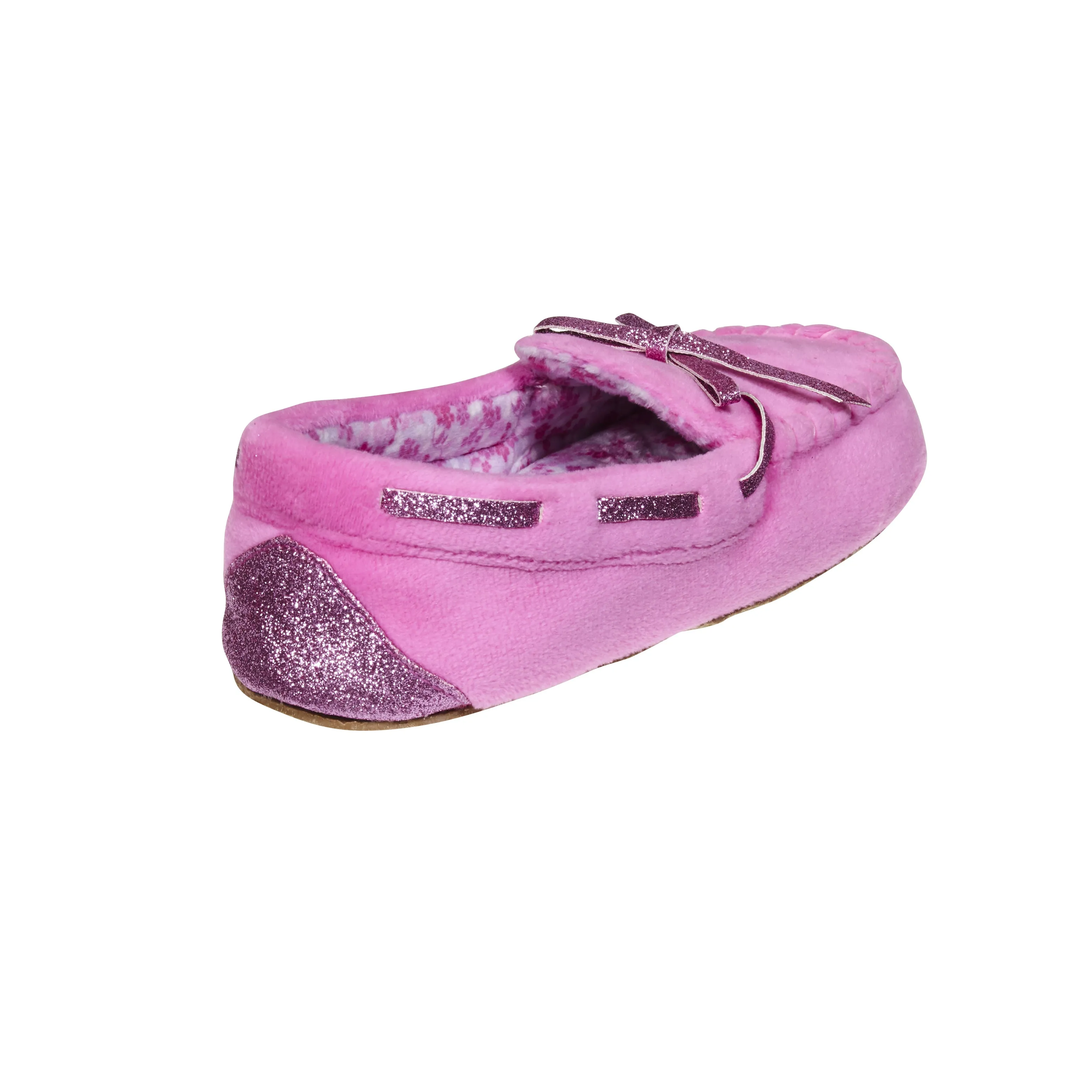 Laura Ashley Kids Girls Fleece Glitter and Bow Moccasins