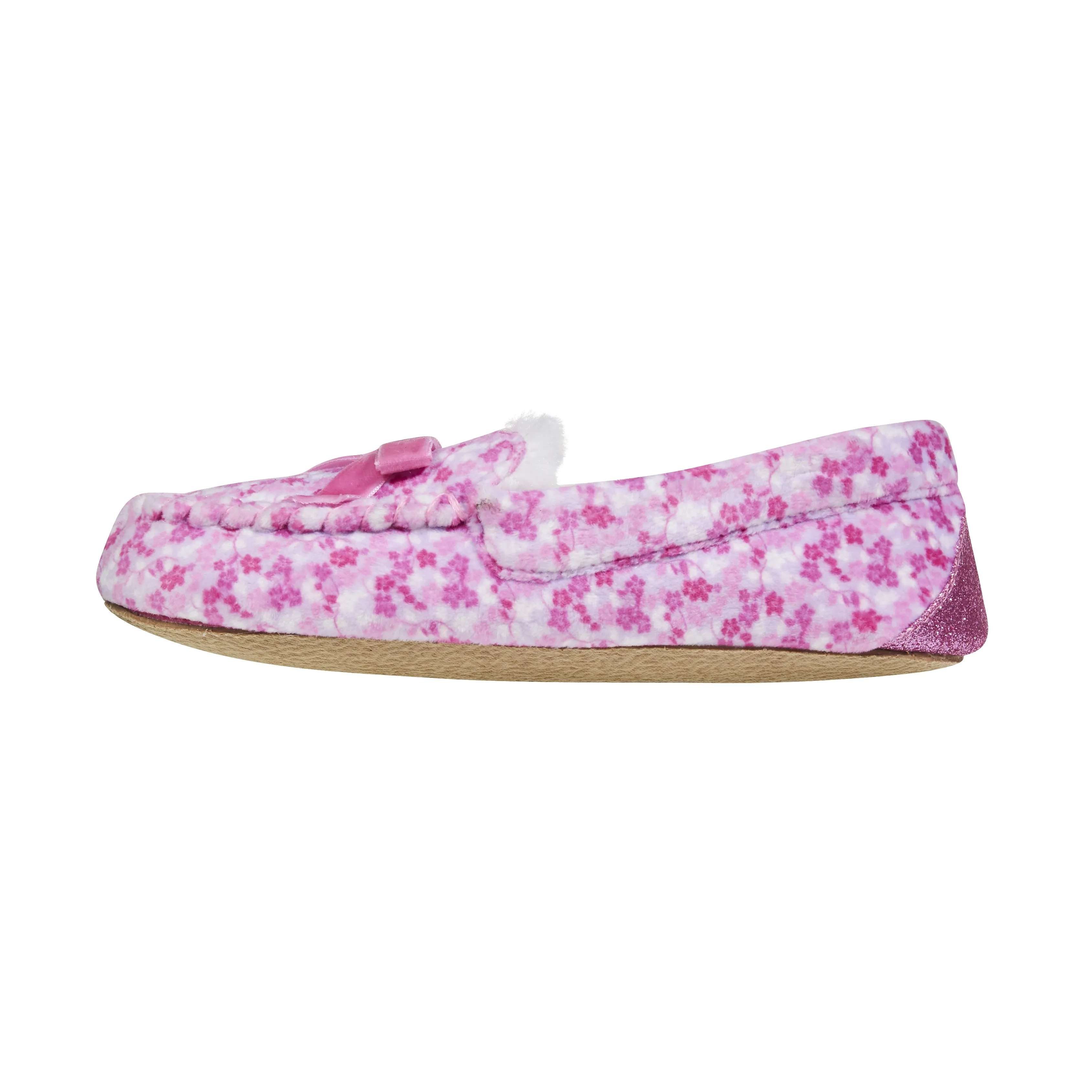 Laura Ashley Kids Girls Fleece Glitter and Bow Moccasins