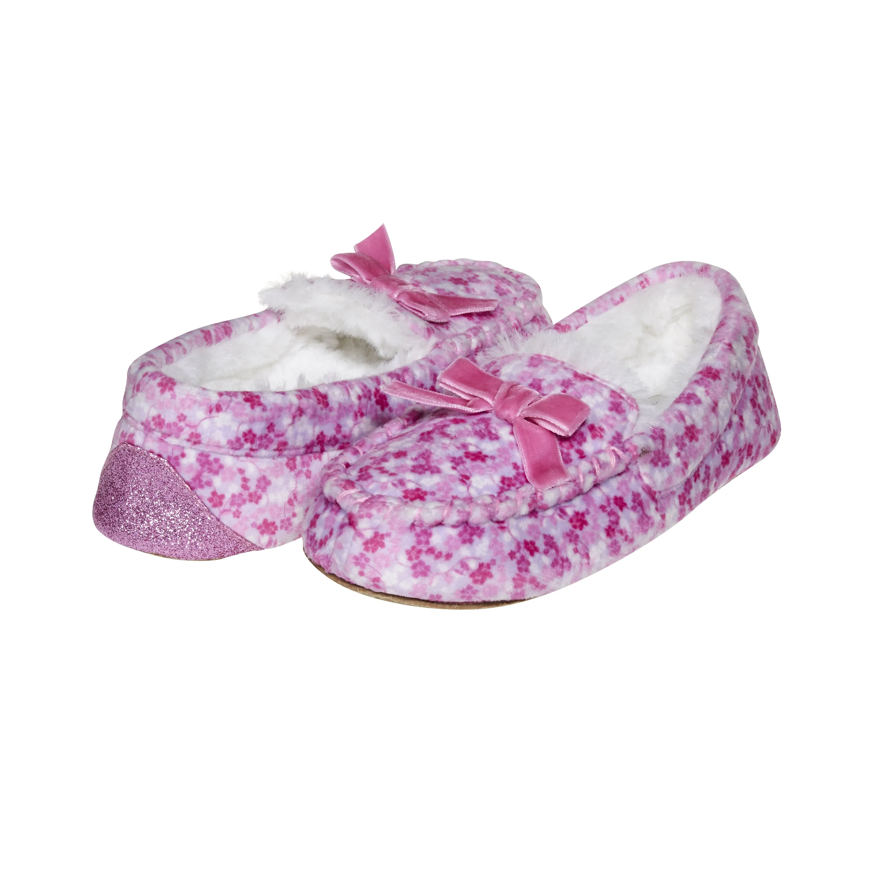 Laura Ashley Kids Girls Fleece Glitter and Bow Moccasins