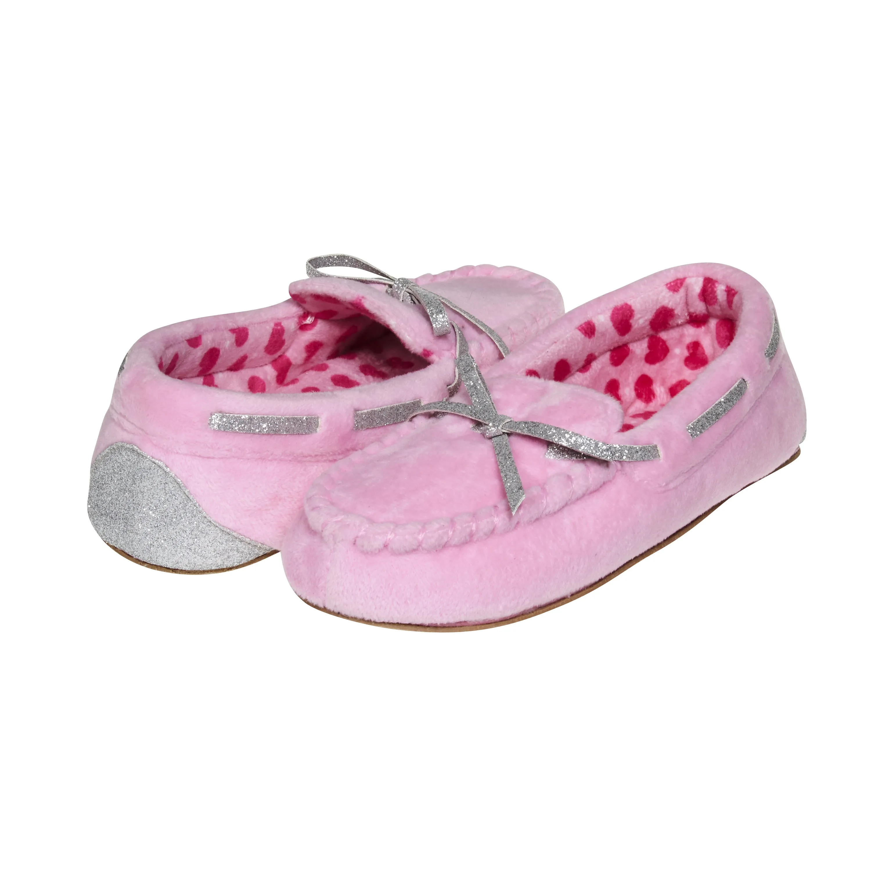 Laura Ashley Kids Girls Fleece Glitter and Bow Moccasins
