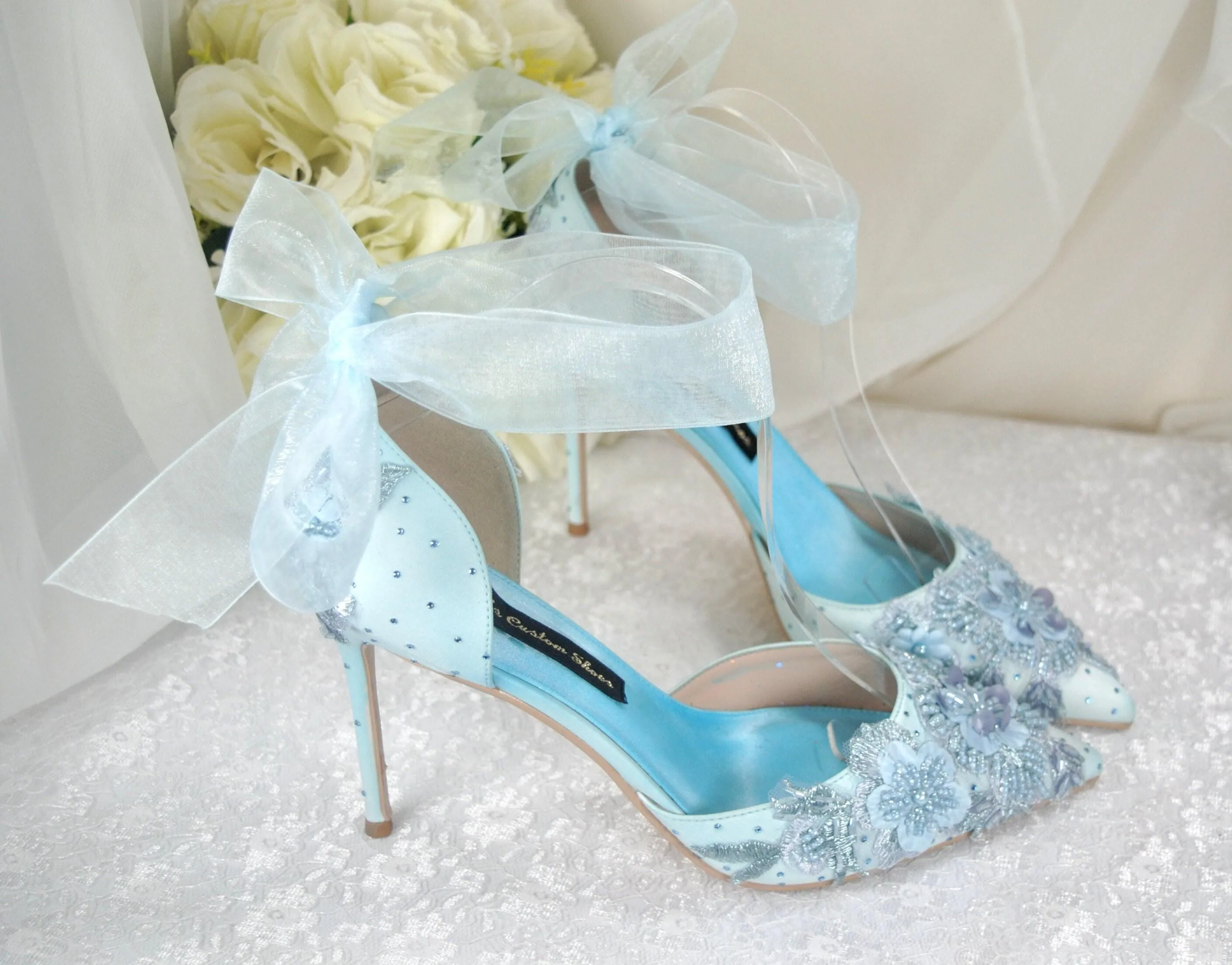Light Blue Floral Beaded Heels Size UK8/US9.5