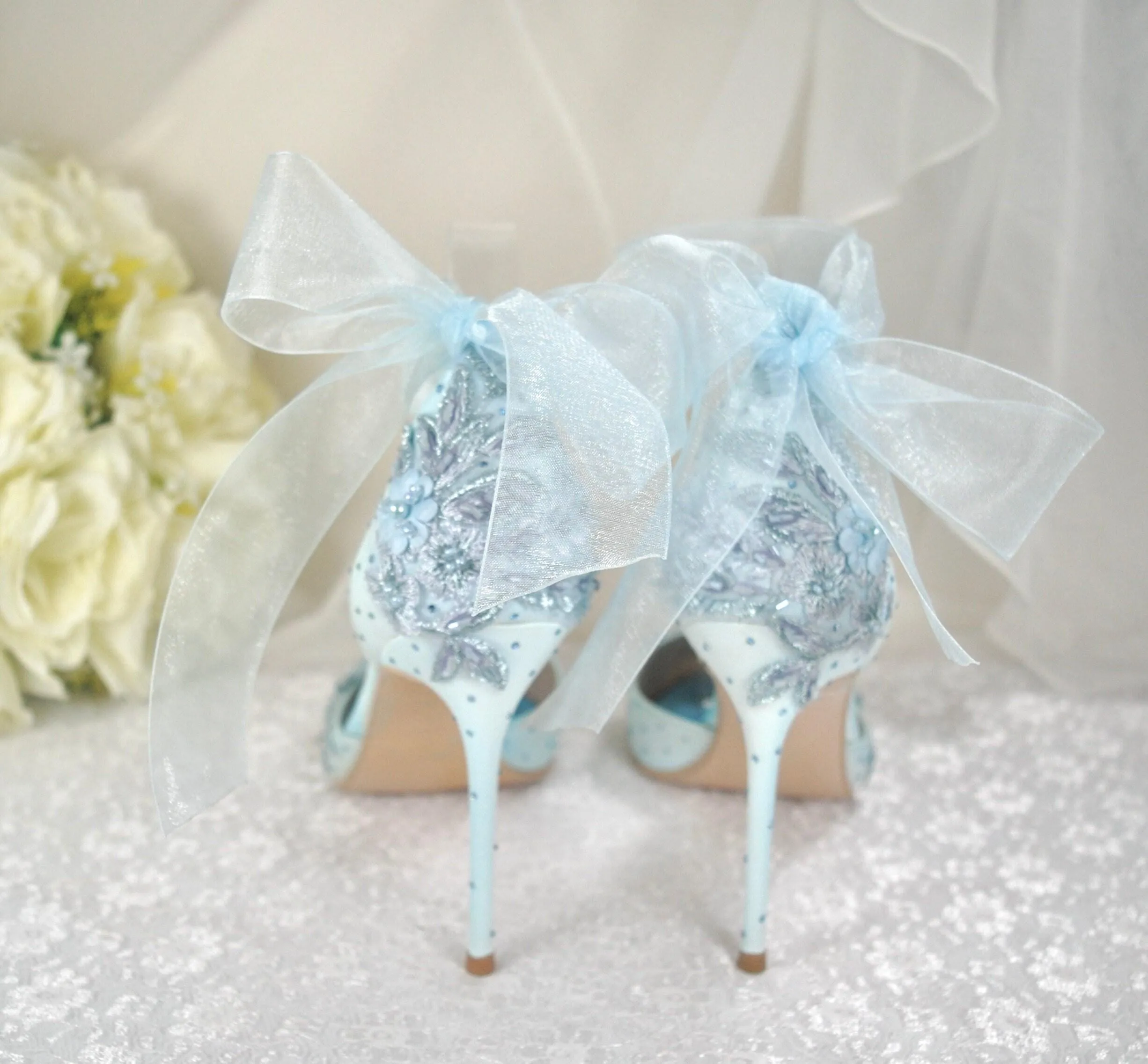 Light Blue Floral Beaded Heels Size UK8/US9.5