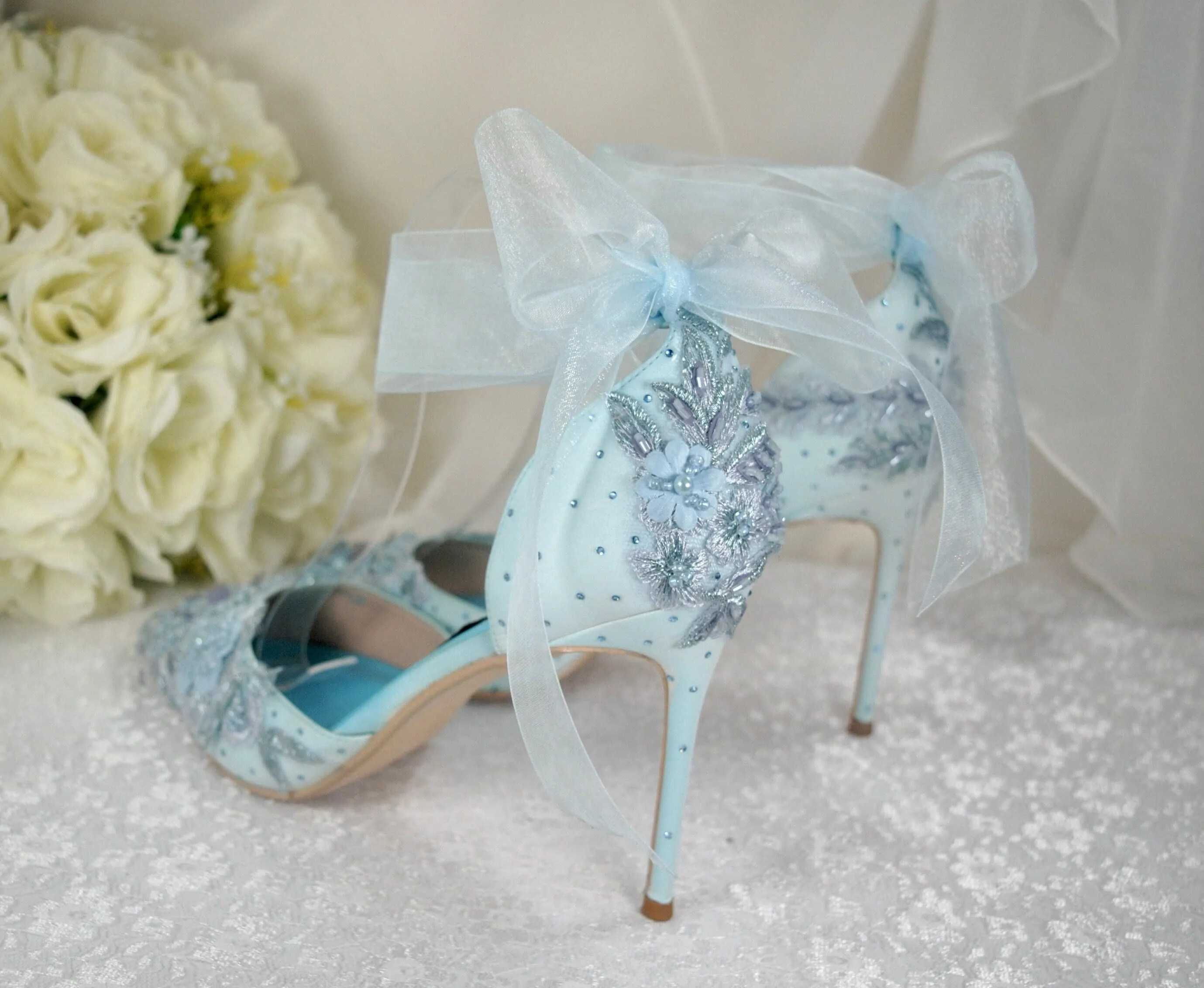 Light Blue Floral Beaded Heels Size UK8/US9.5