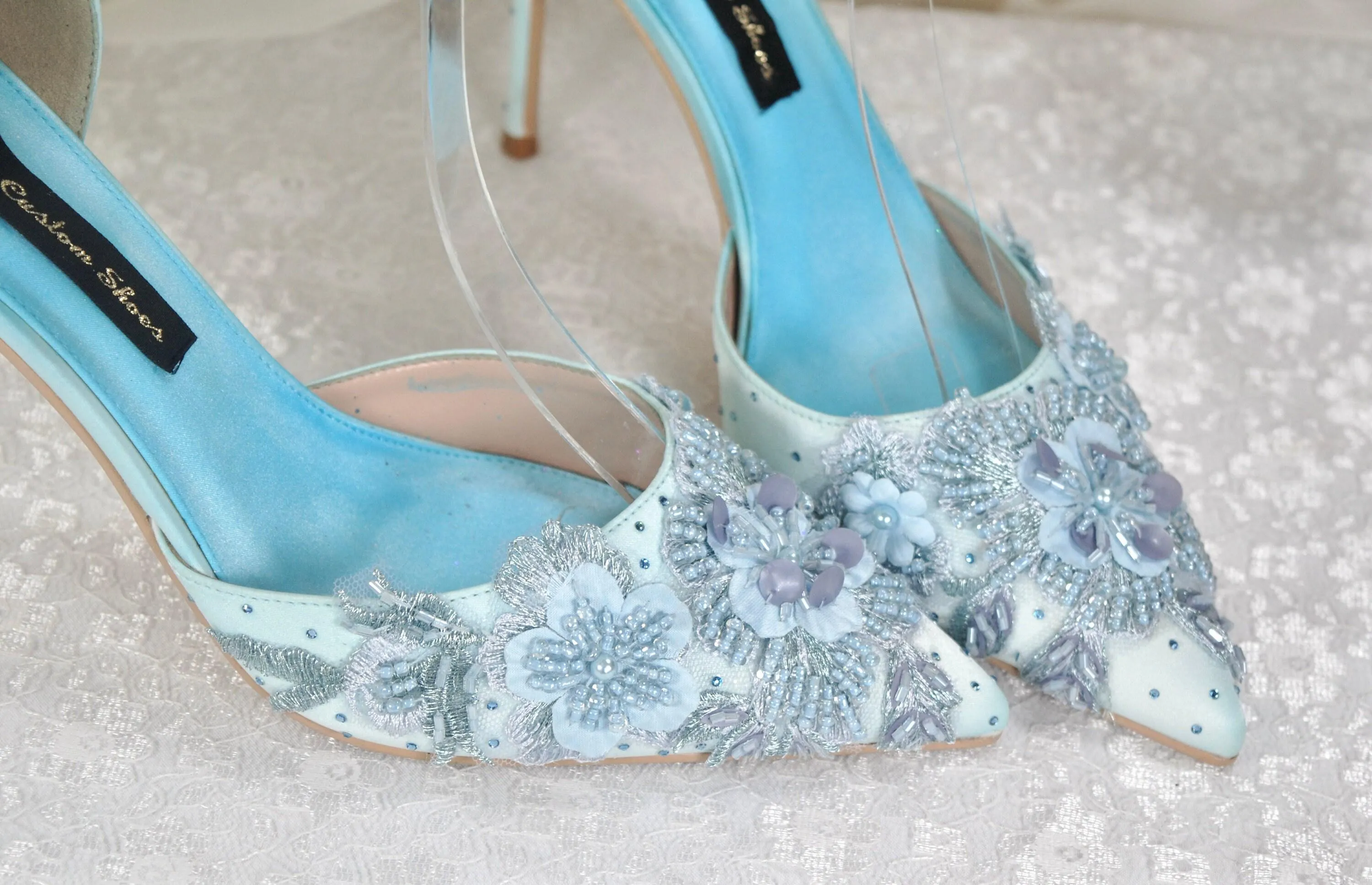 Light Blue Floral Beaded Heels Size UK8/US9.5