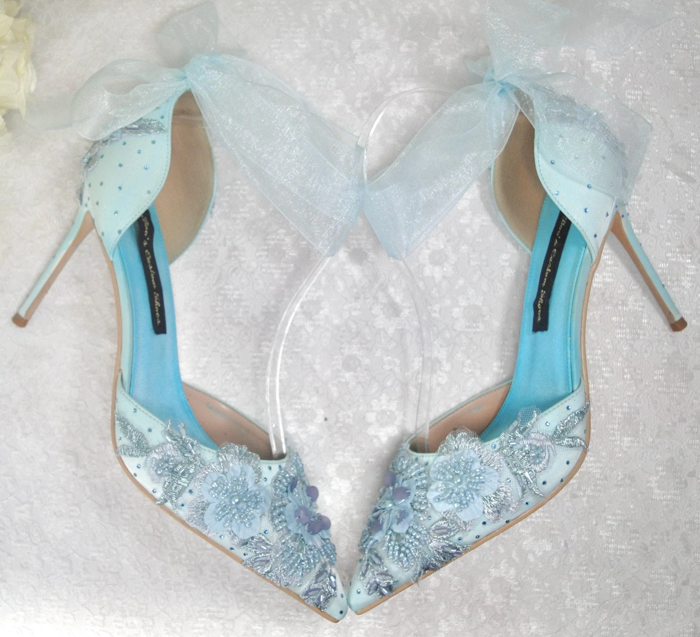 Light Blue Floral Beaded Heels Size UK8/US9.5