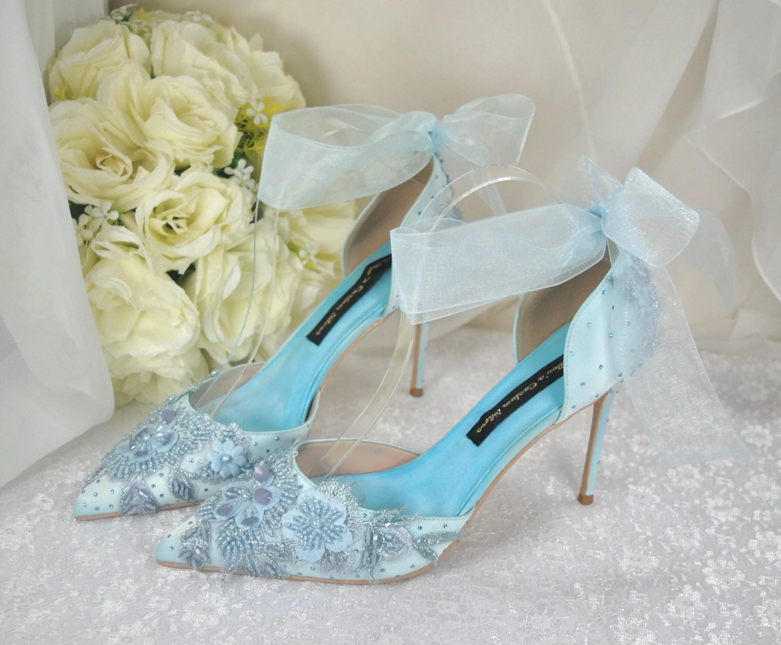 Light Blue Floral Beaded Heels Size UK8/US9.5