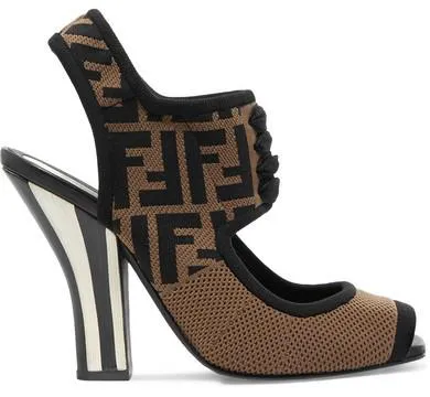 Logo-Jacquard Stretch-Mesh Sandals, Black and Brown