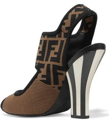 Logo-Jacquard Stretch-Mesh Sandals, Black and Brown