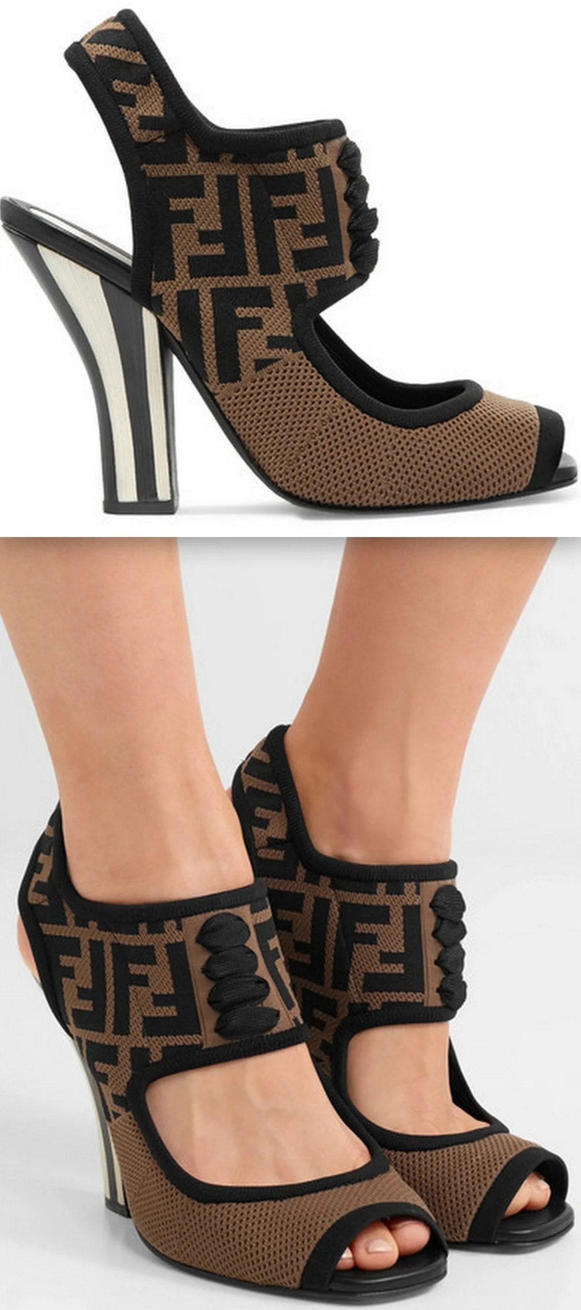 Logo-Jacquard Stretch-Mesh Sandals, Black and Brown