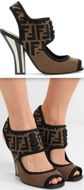 Logo-Jacquard Stretch-Mesh Sandals, Black and Brown