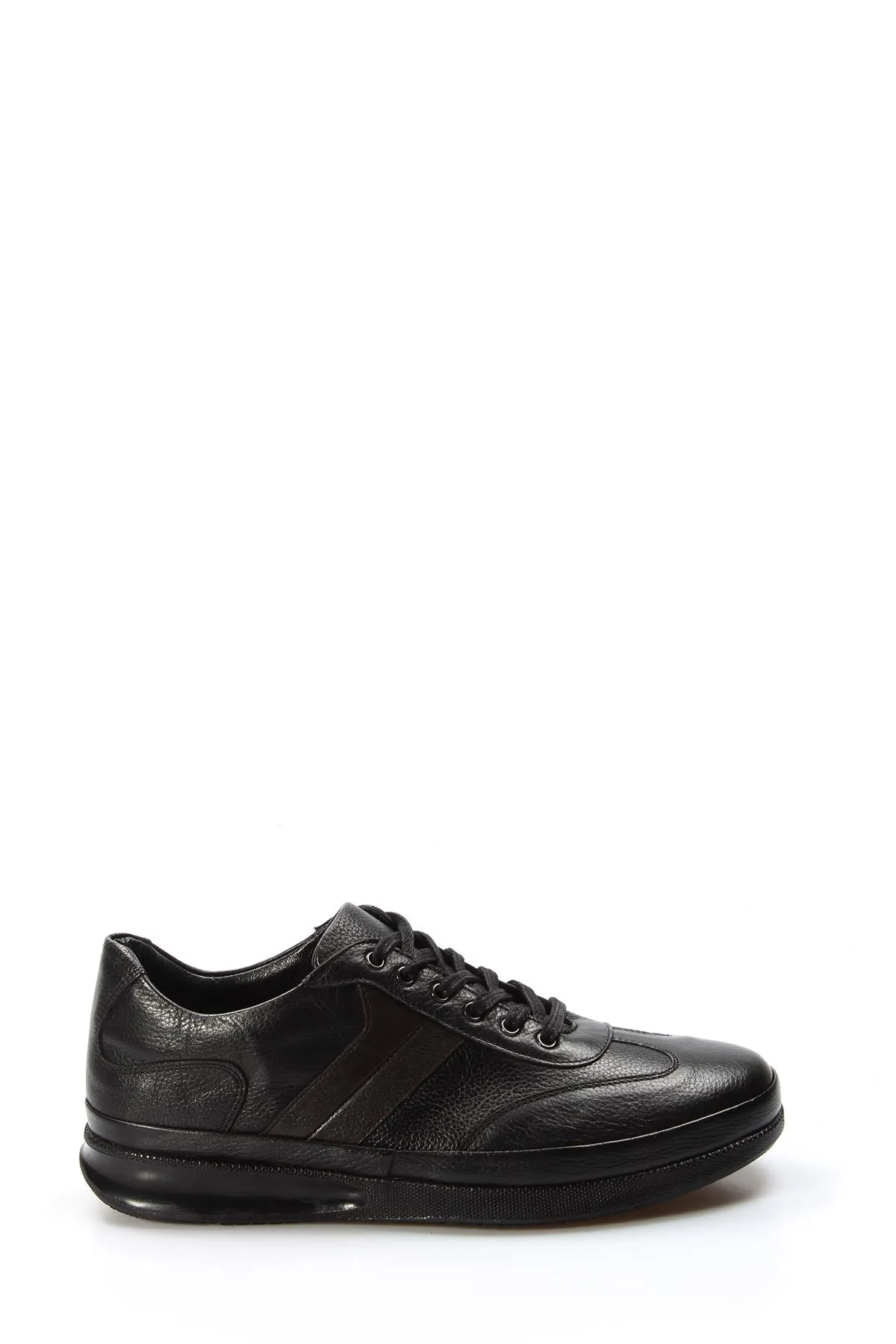 Men's Black Leather Sneakers with Padded Collar and Cushioned Sole - Wessi