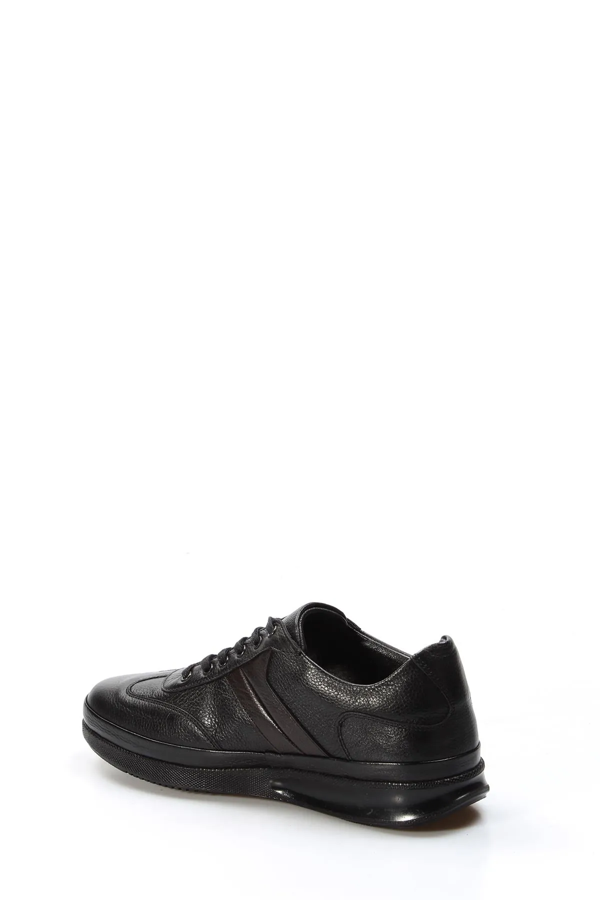 Men's Black Leather Sneakers with Padded Collar and Cushioned Sole - Wessi