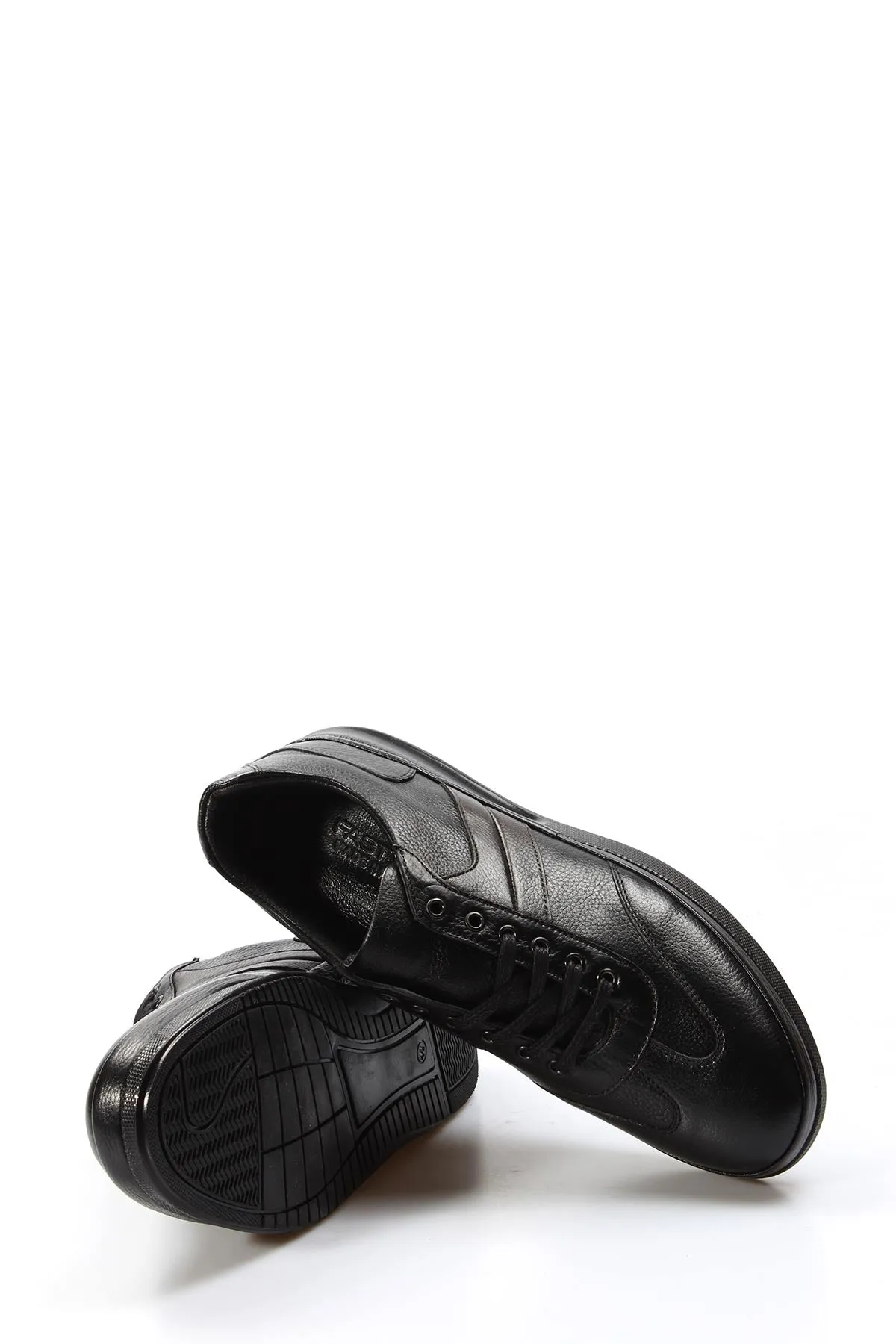 Men's Black Leather Sneakers with Padded Collar and Cushioned Sole - Wessi