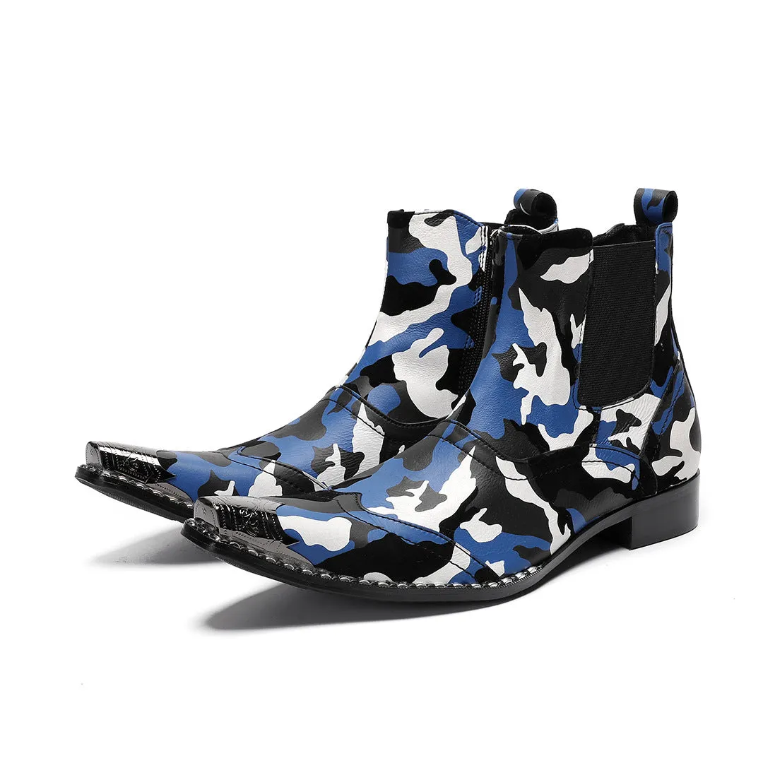Men's mid-top fashion trend high-top camouflage leather boots tooling boots short boots Martin men's boots iron head men's shoes foreign trade