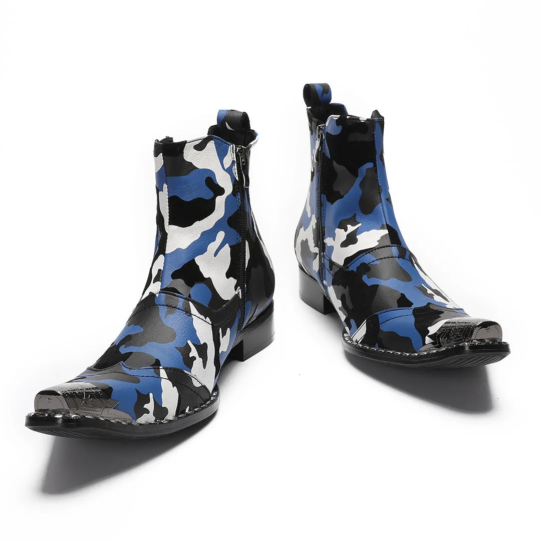 Men's mid-top fashion trend high-top camouflage leather boots tooling boots short boots Martin men's boots iron head men's shoes foreign trade