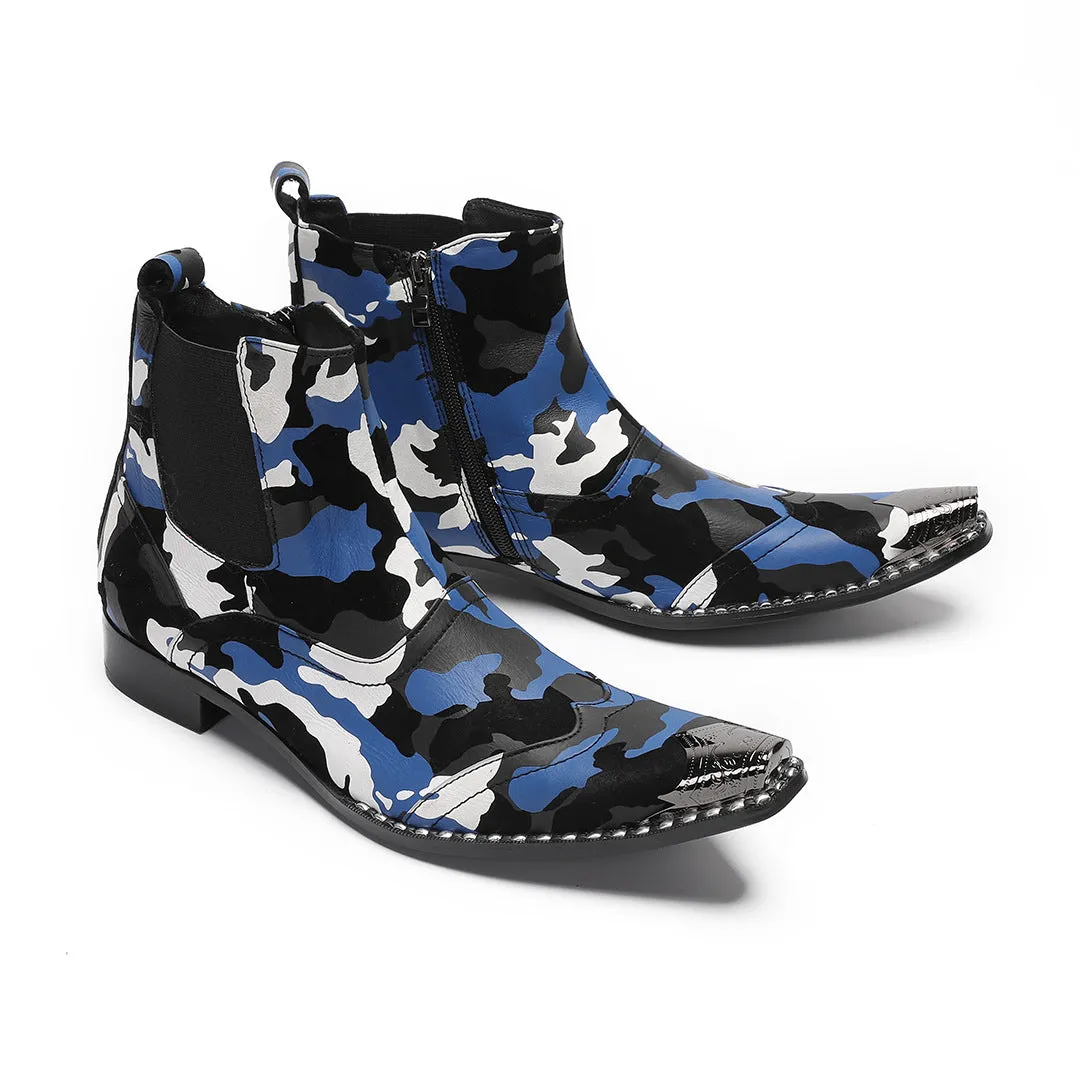 Men's mid-top fashion trend high-top camouflage leather boots tooling boots short boots Martin men's boots iron head men's shoes foreign trade
