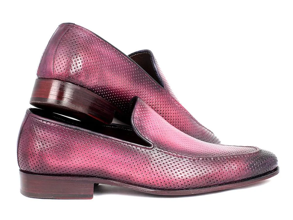 Paul Parkman Perforated Leather Loafers Purple Shoes (ID#874-PURP)