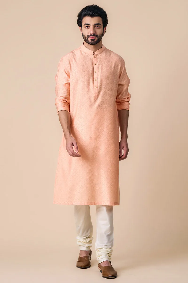 Peach Jacquard Kurta Set